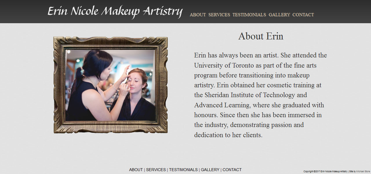 Erin Nicole Makeup Artistry website content